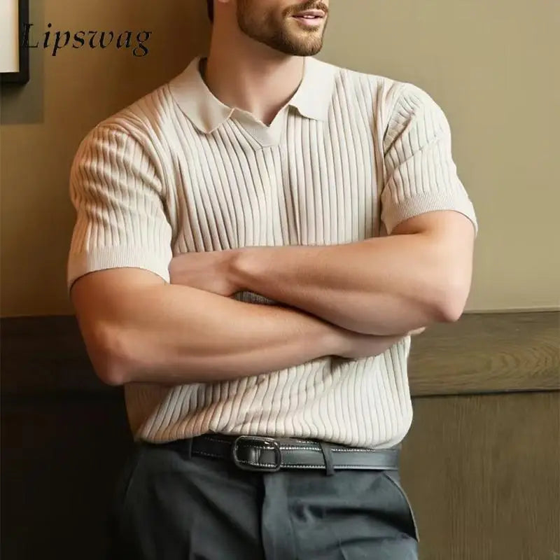 LuxeKnit™ – Pure Color Casual Polo Shirt for Men