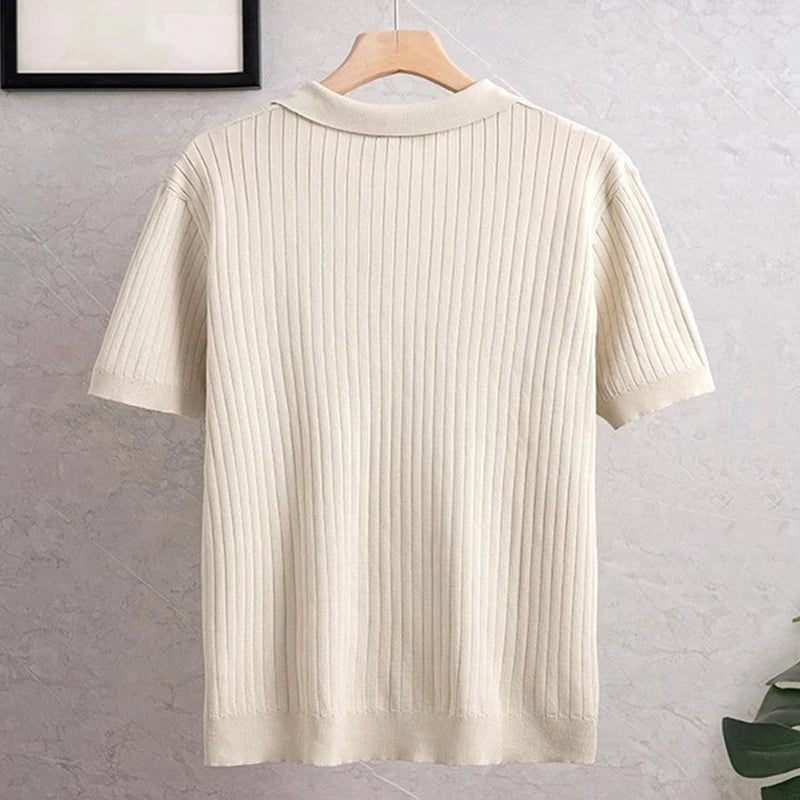 LuxeKnit™ – Pure Color Casual Polo Shirt for Men