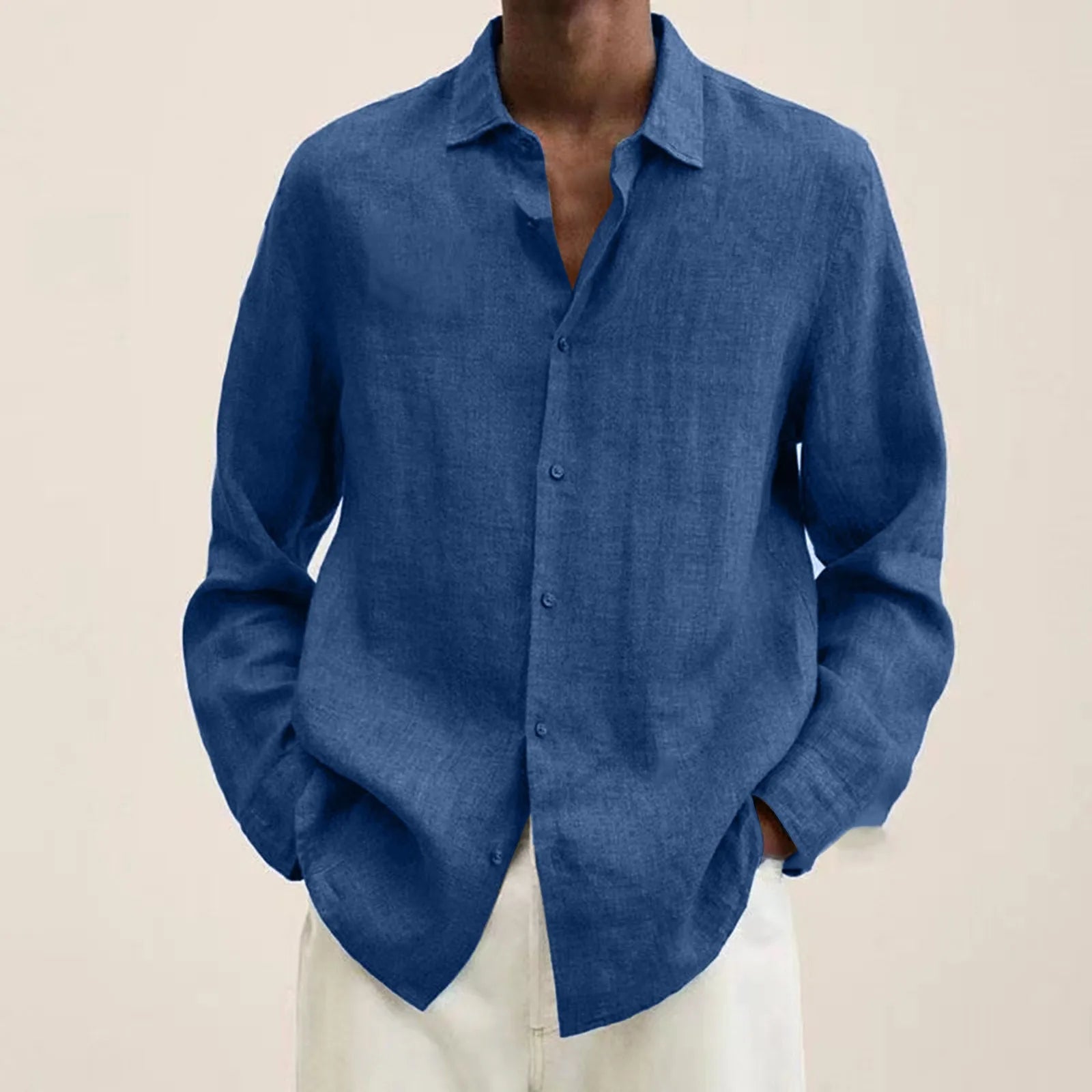 Men'S Long-Sleeved Shirt Casual Cotton