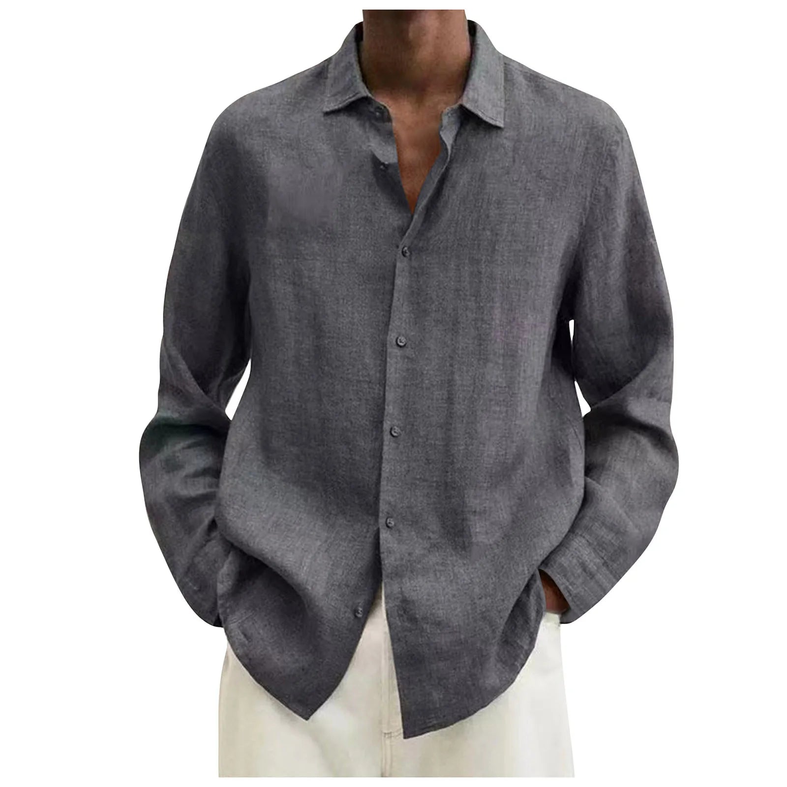 Men'S Long-Sleeved Shirt Casual Cotton