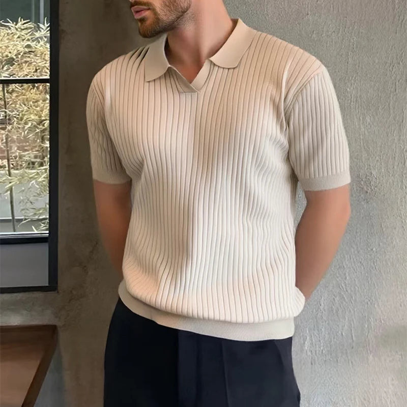 LuxeKnit™ – Pure Color Casual Polo Shirt for Men