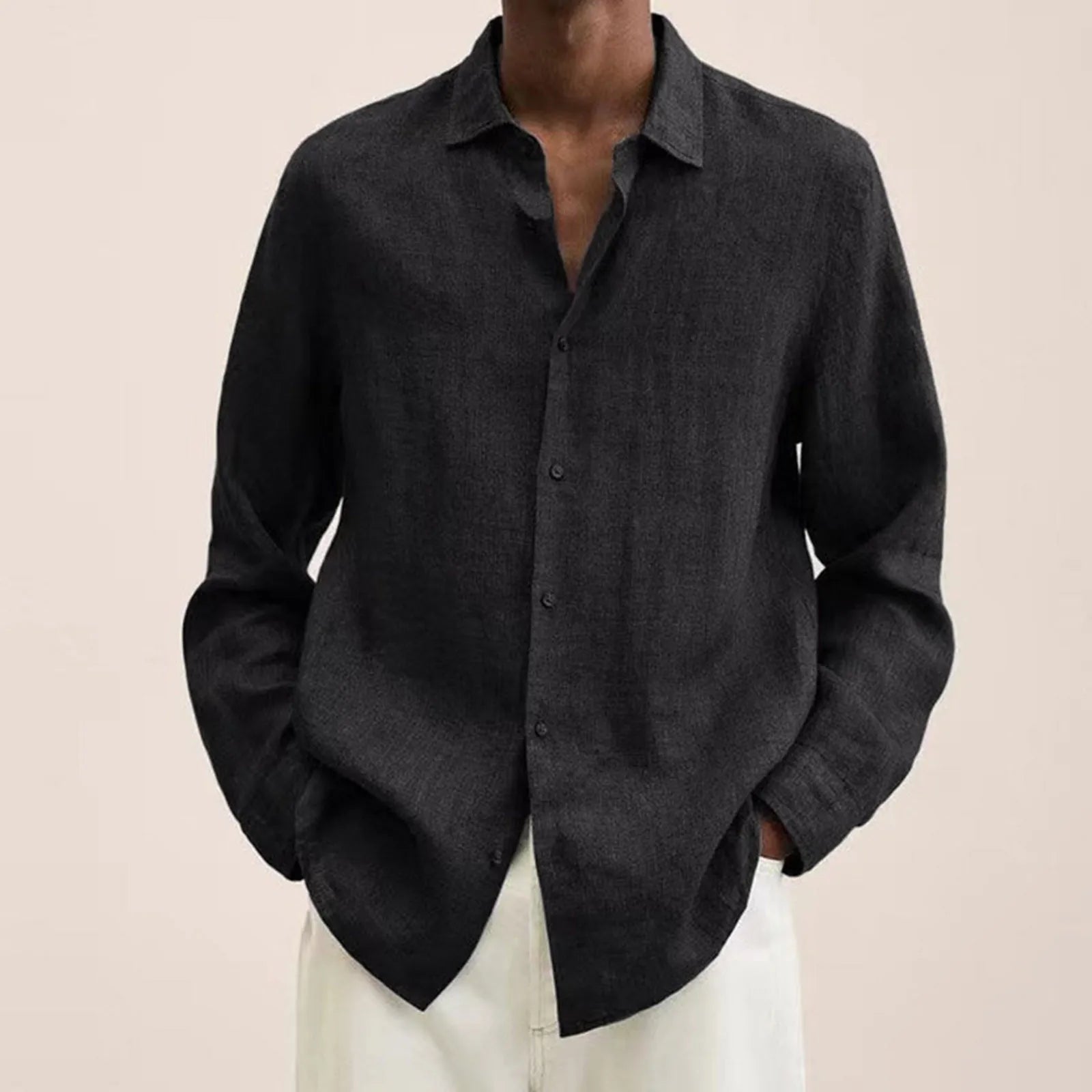 Men'S Long-Sleeved Shirt Casual Cotton