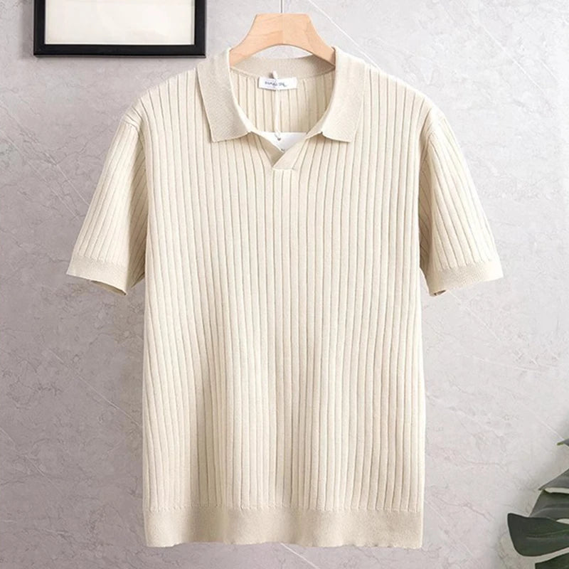 LuxeKnit™ – Pure Color Casual Polo Shirt for Men
