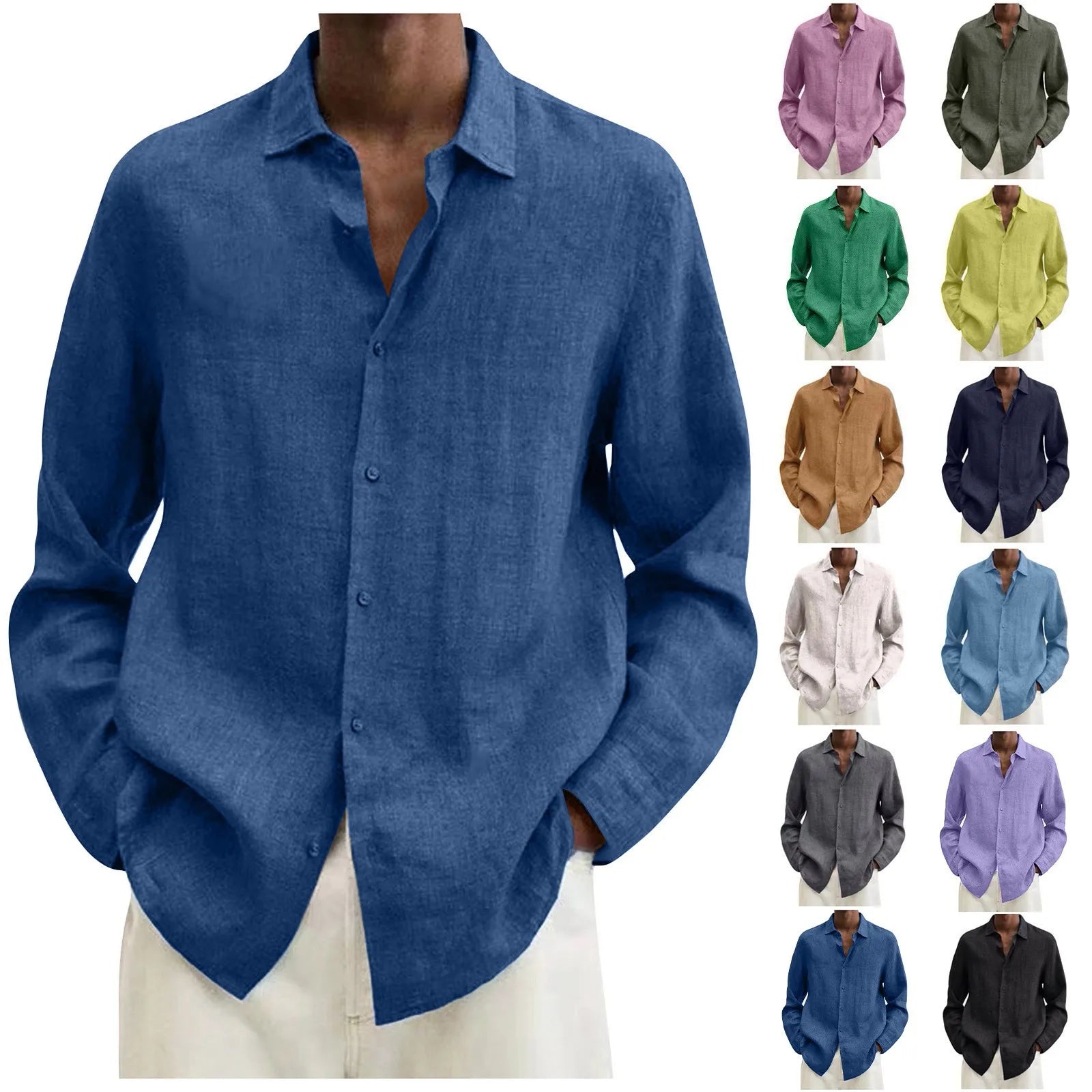Men'S Long-Sleeved Shirt Casual Cotton