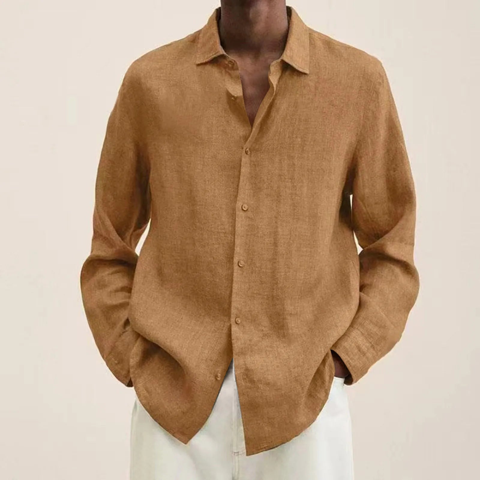 Men'S Long-Sleeved Shirt Casual Cotton