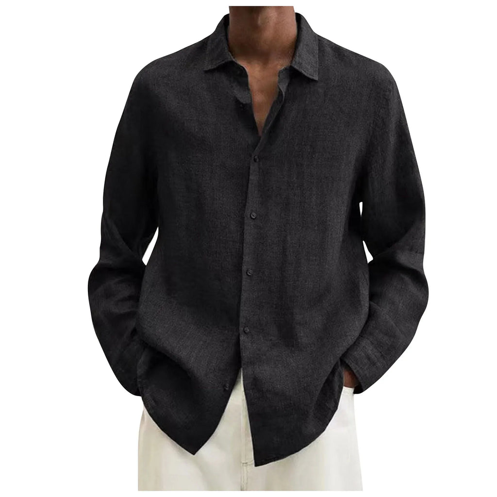 Men'S Long-Sleeved Shirt Casual Cotton
