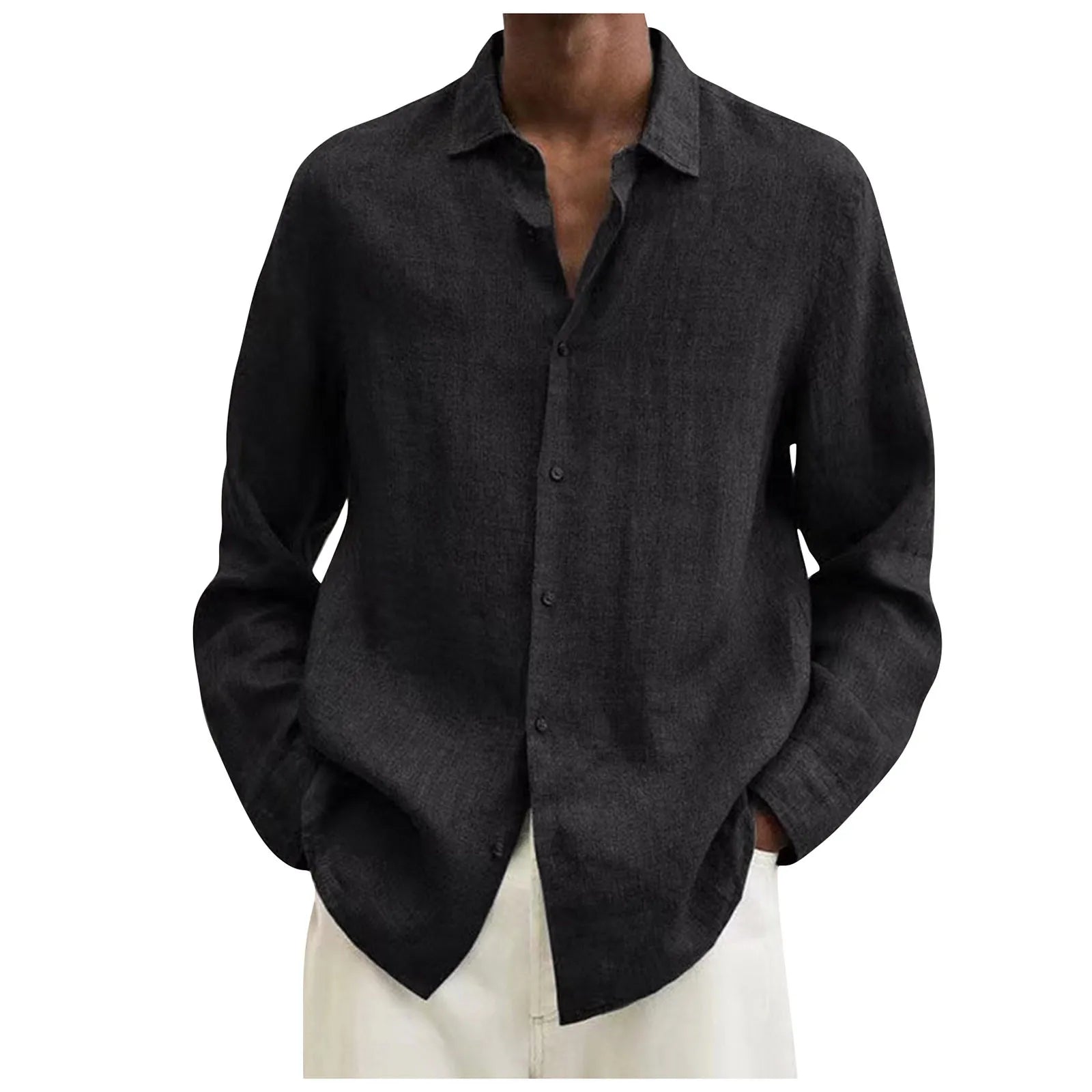 Men'S Long-Sleeved Shirt Casual Cotton