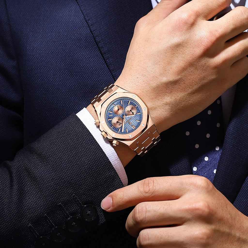 AurumChrono™ – Men’s Luxury Stainless Steel Watch | Date & Chronograph