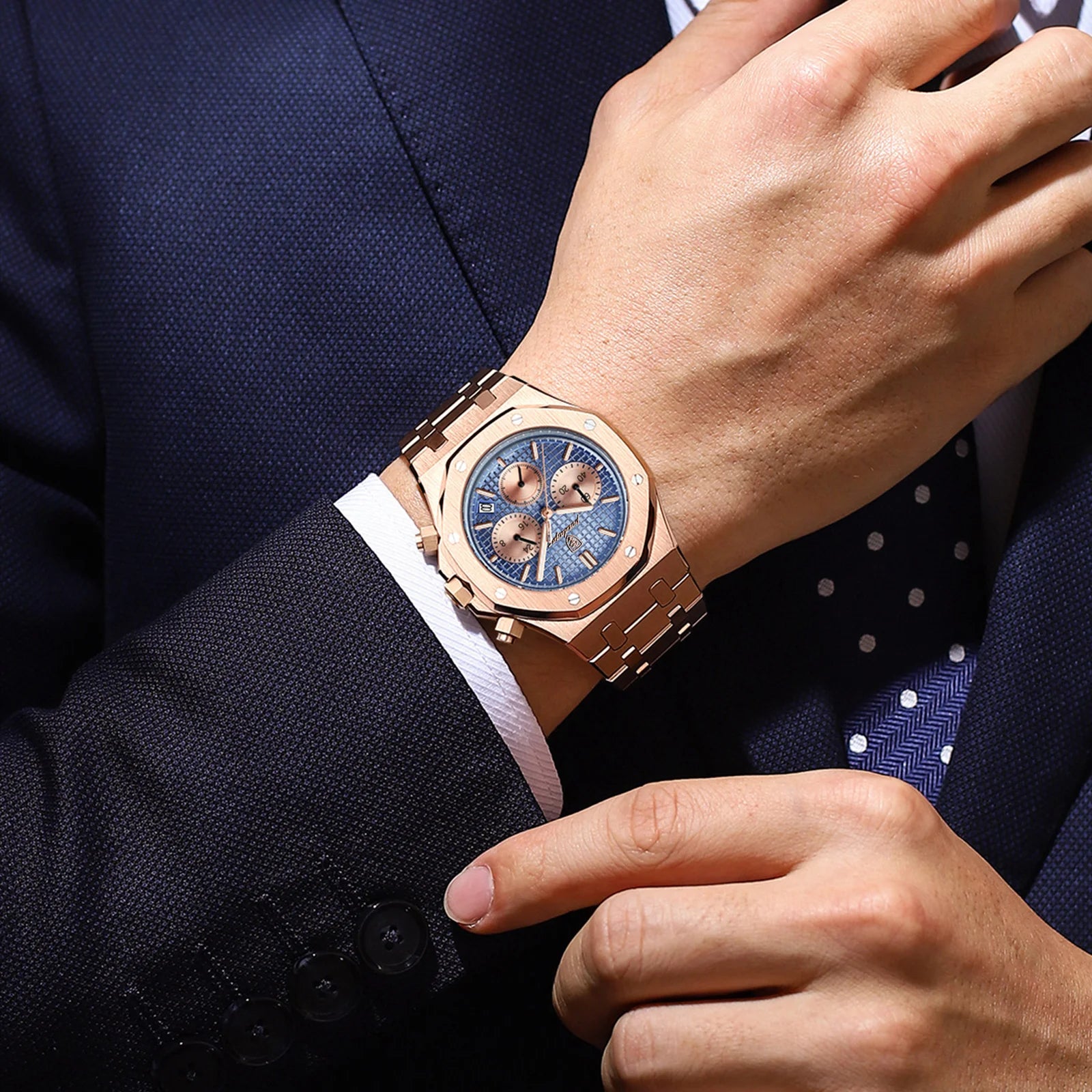 AurumChrono™ – Men’s Luxury Stainless Steel Watch | Date & Chronograph