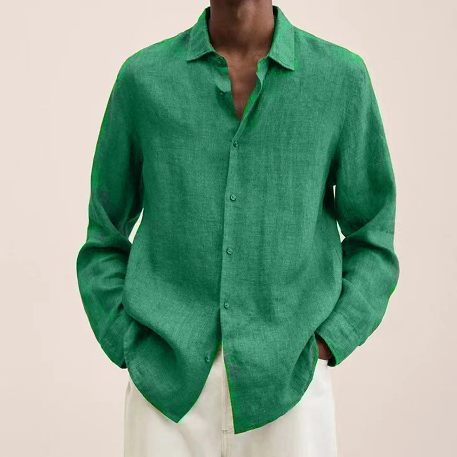 Men'S Long-Sleeved Shirt Casual Cotton