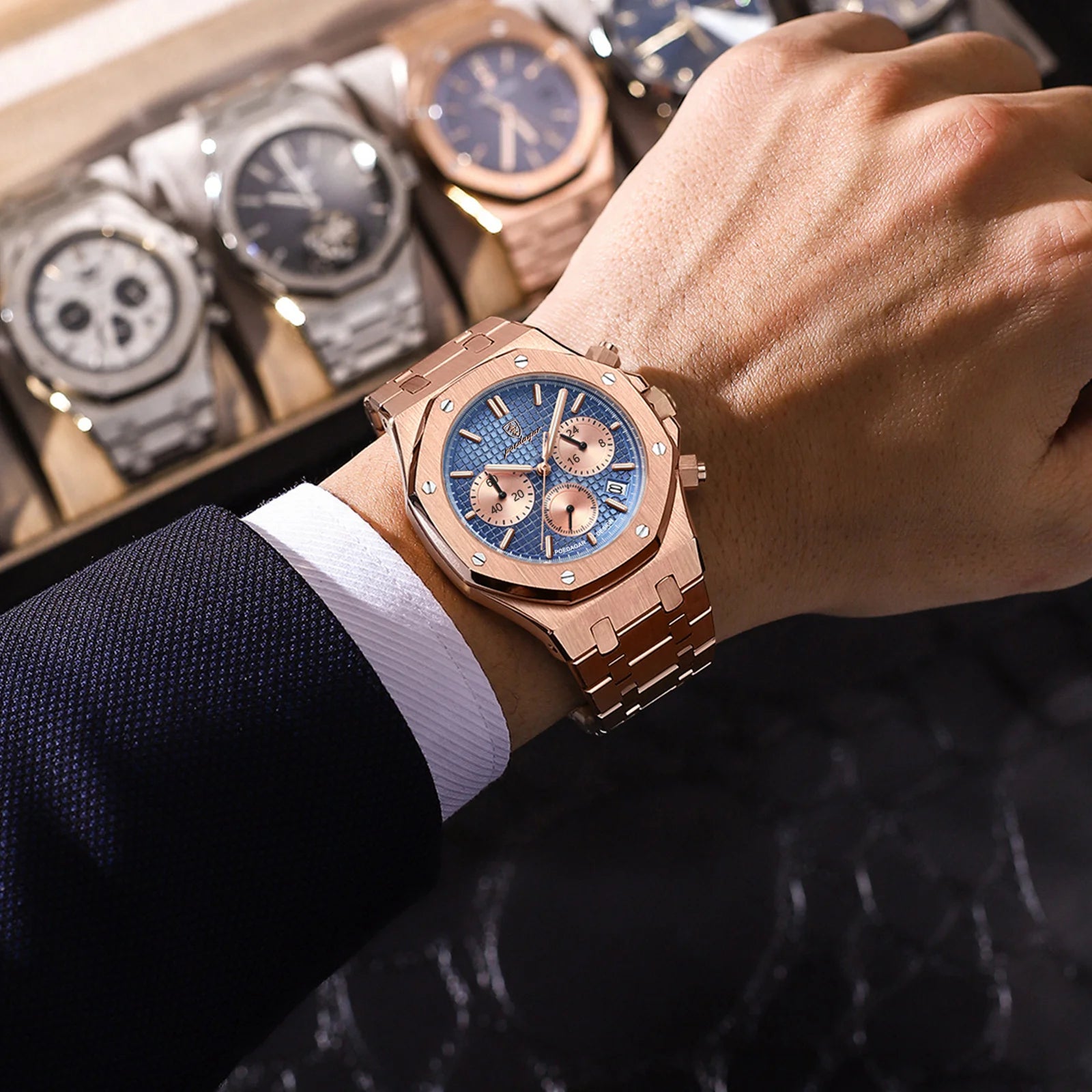 AurumChrono™ – Men’s Luxury Stainless Steel Watch | Date & Chronograph