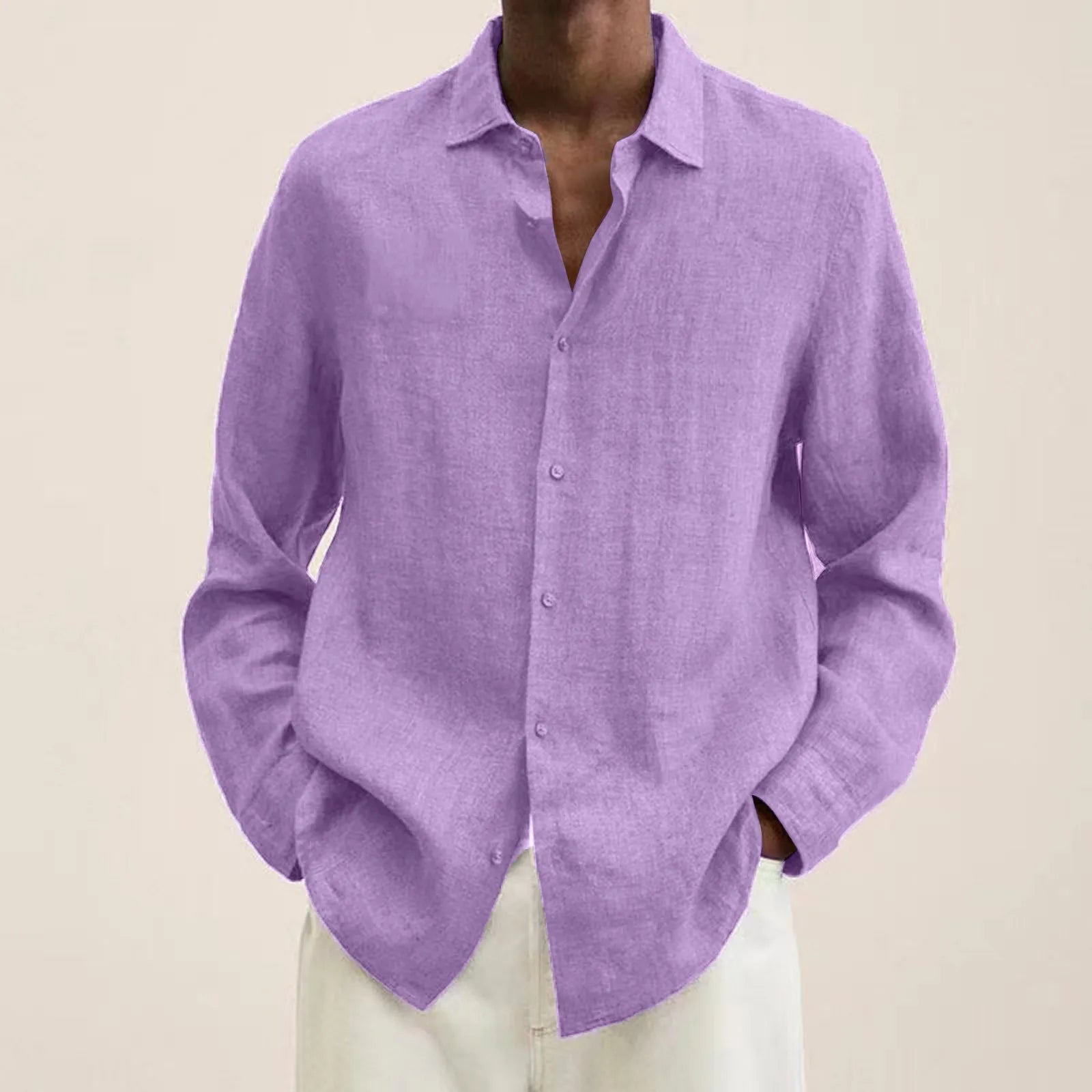 Men'S Long-Sleeved Shirt Casual Cotton