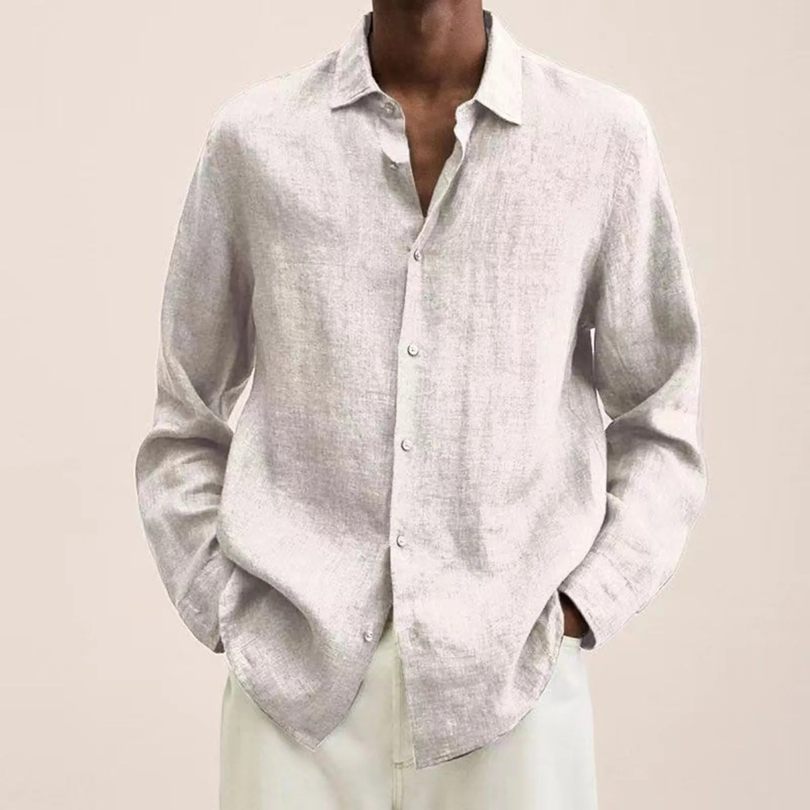 Men'S Long-Sleeved Shirt Casual Cotton