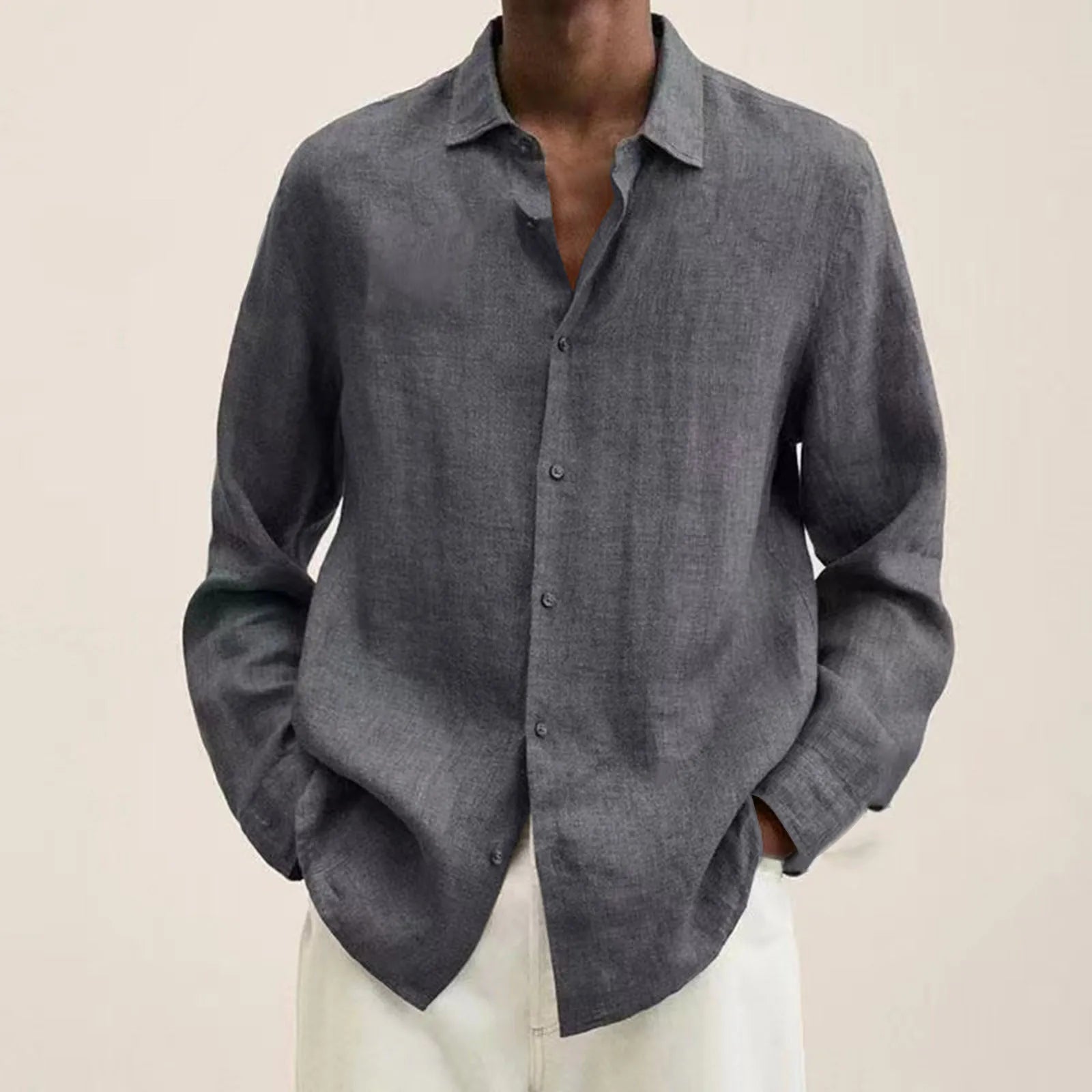 Men'S Long-Sleeved Shirt Casual Cotton