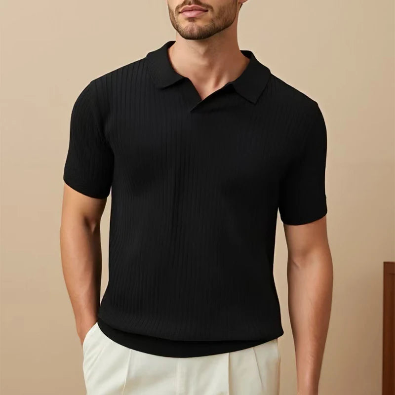 LuxeKnit™ – Pure Color Casual Polo Shirt for Men